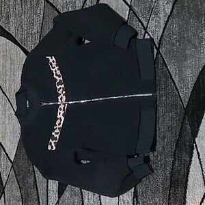 ZYIA ACTIVE SHERPA FULL-ZIP BLACK & LEOPARD PRINT JACKET COAT